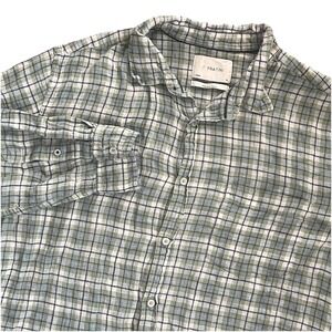 Fratini 100% Premium Linen Men's XL Green Plaid Long Sleeve Button Down Preppy